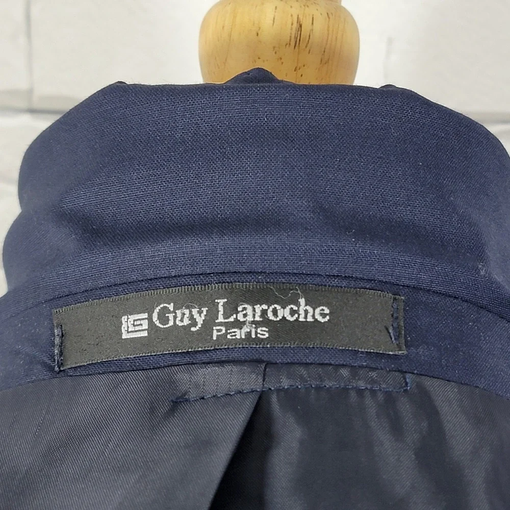 Guy Laroche Paris Men's Sport Coat Blazer Two Button Navy Blue Wool Blend Sz 42L
